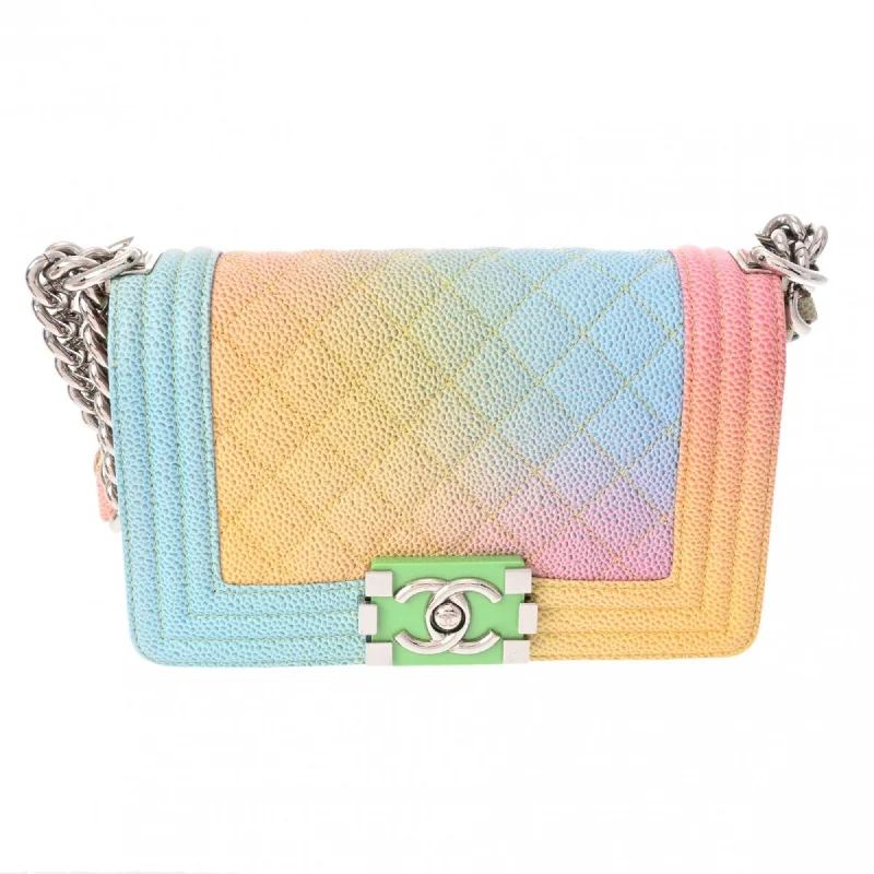 Chanel bags for women with minimalist styleCHANEL Boy Chanel Chain Shoulder 20cm Rainbow A67085 Women's Caviar Skin Bag