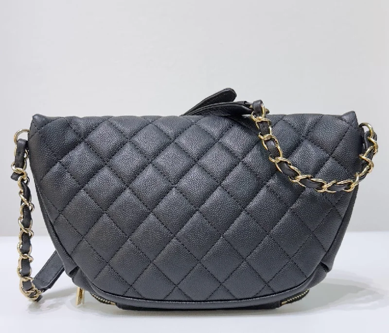 Chanel Designer Handbag with Unique DesignChanel Black Quilted Caviar Leather Business Affinity Waist Belt Bag (not have card)