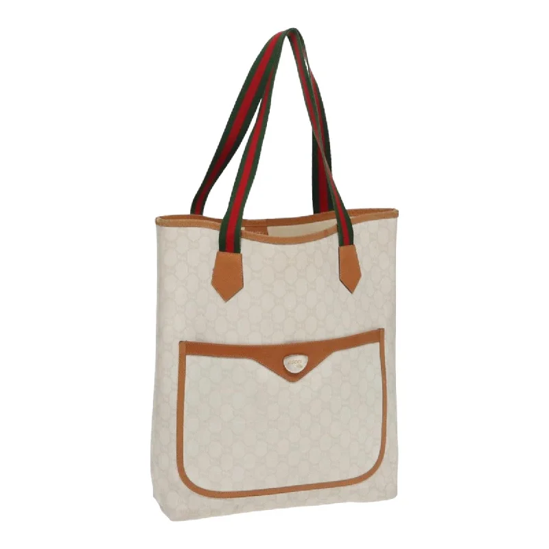 Gucci Marmont bags for women with gold - toned hardwareGUCCI GG Plus Supreme Web Sherry Line Tote Bag PVC Leather White Red ac3160