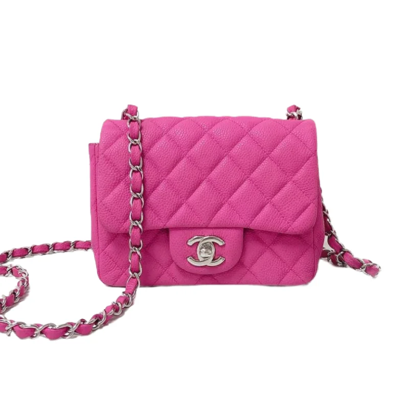 Chanel bags with exclusive seasonal designs and materialsSquare Mini Flap Bag Quilted Caviar Leather with SHW Hot Pink