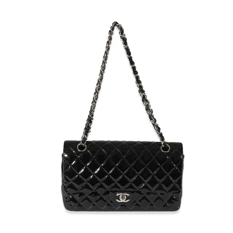 Chanel bags with gold, silver, and pearl accentsCHANEL Black Quilted Patent Leather Medium Classic Double Flap Bag