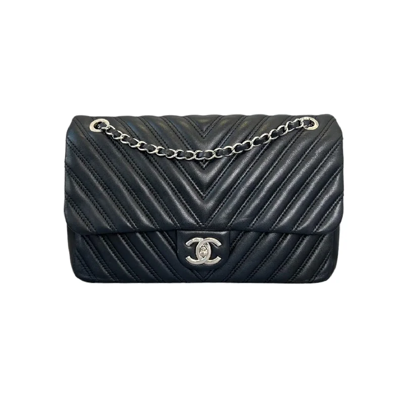 Chanel Black Handbag for Business MeetingsSingle Flap Double Stitch Lambskin Chevron Black SHW