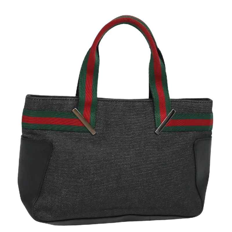 Gucci handbags for women with a metal - framed claspGUCCI Web Sherry Line Hand Bag Canvas Gray Red Green 73984 hk1378