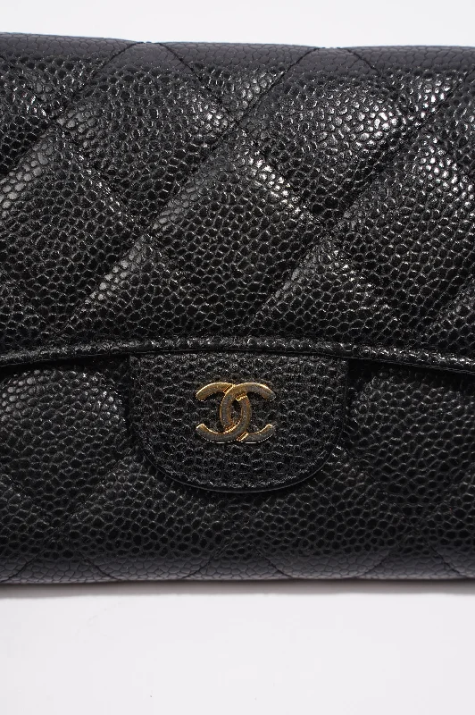 Chanel bags with iconic gold chainsChanel Quilted Classic Flap Wallet Black Caviar Leather