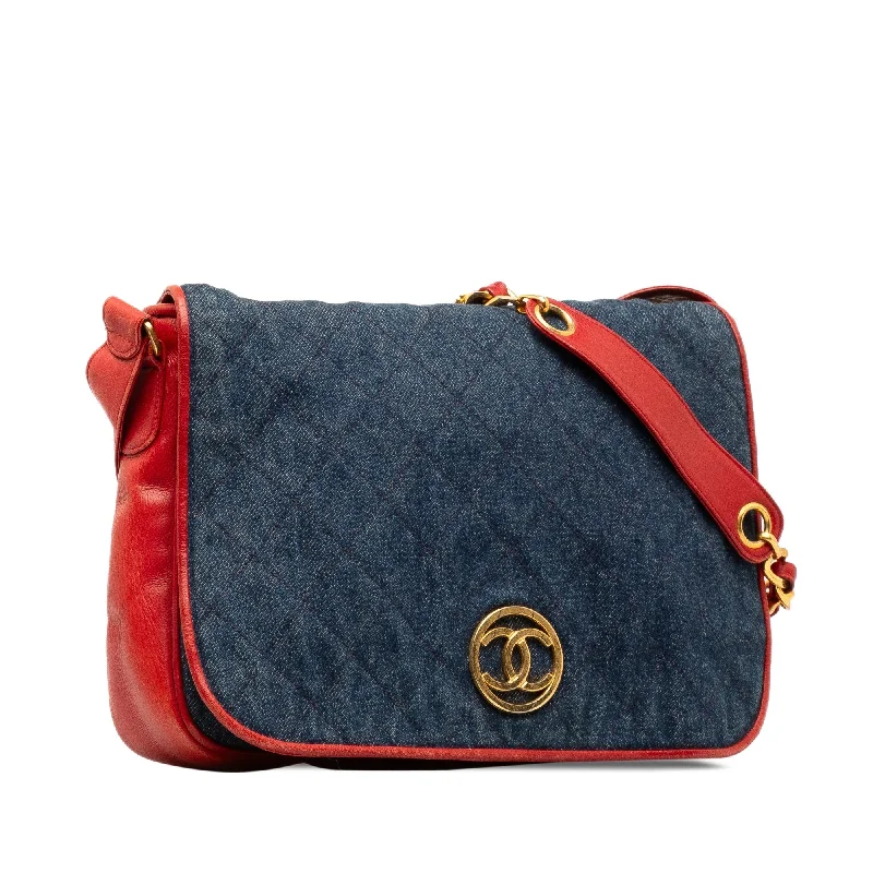 Chanel bags with leather and tweed combinationsCHANEL CC Quilted Denim Flap Crossbody Bag