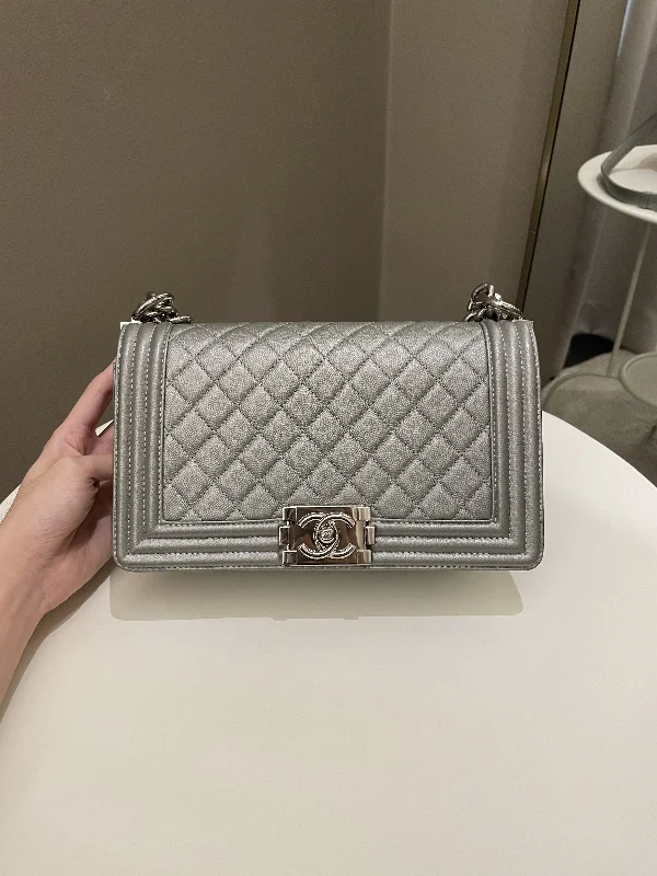 Chanel Lightweight Handbag for Daily ErrandsChanel Quilted Boy Old Medium Silver Grey Caviar