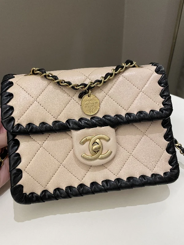 Chanel bags with modern touchesChanel Whipstitch My Own Mini Frame Bag Beige/ Black Lambskin