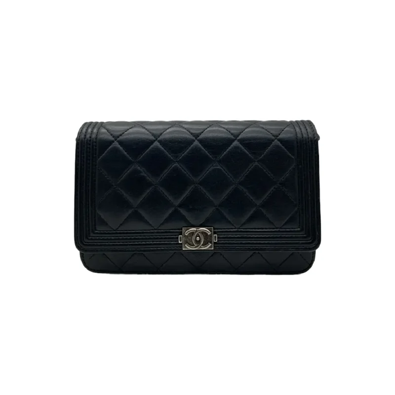 Chanel Black Handbag for Business MeetingsLambskin Quilted Boy Wallet on Chain WOC Black RHW