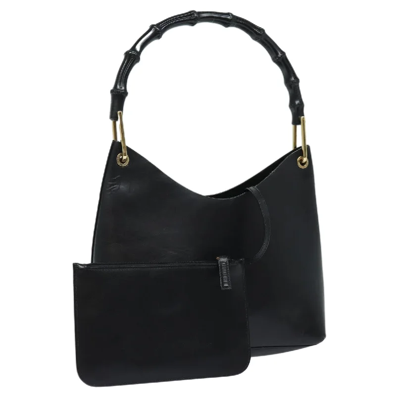 Small - sized Women Gucci shoulder bags for evening outingsGUCCI Bamboo Shoulder Bag Leather Black 001 1998 1883 ep4796