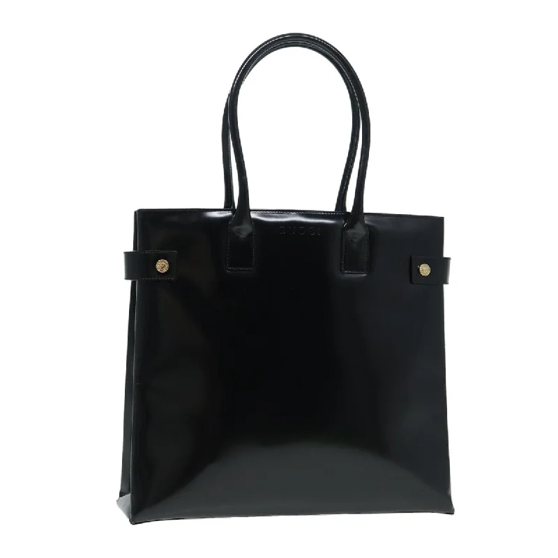 Women Gucci bags with a zip - around closure for securityGUCCI Tote Bag Enamel Black 002 1046 0407 bs16103