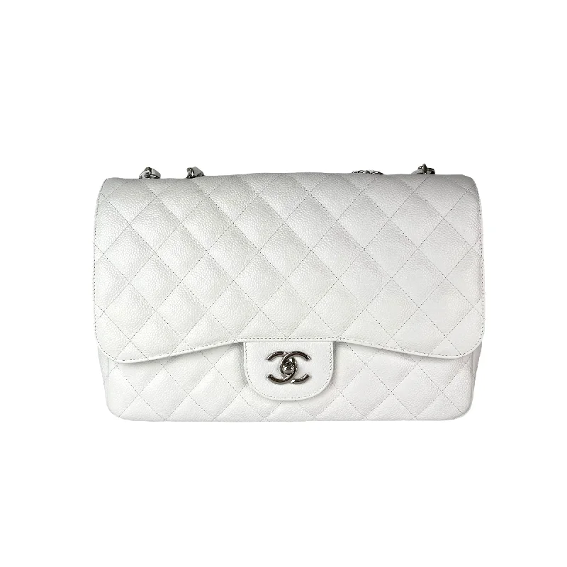 Chanel leather bags for everydClassic Single Flap Jumbo Bag in White Caviar with SHW