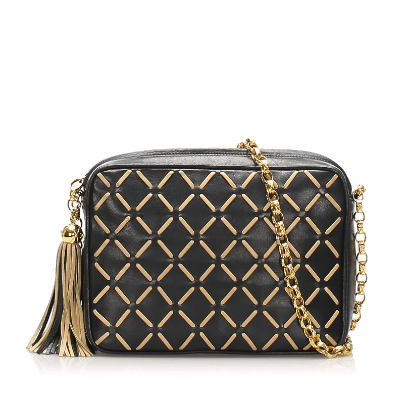 Chanel bags with iconic gold chainsMatelasse Lambskin Leather Crossbody Bag Black