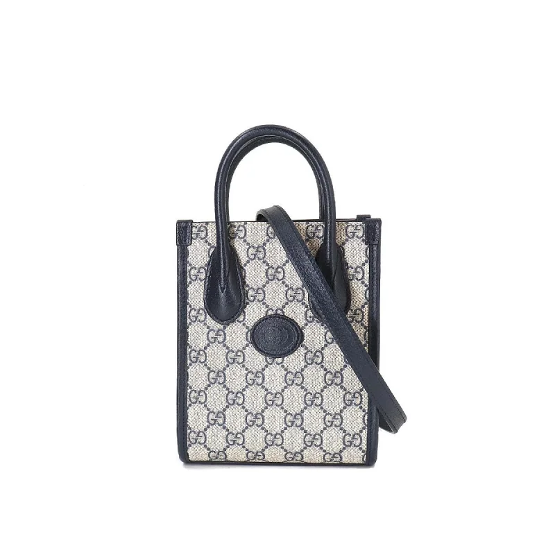 Women Gucci Sylvie bags with a monogram - embossed leatherGucci Interlocking G Mini Tote Bag 2way Shoulder GG Supreme Canvas Leather Blue 671623