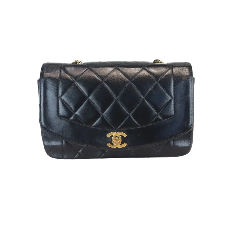 Chanel bags with intricate metal hardwareDiana Small Single Flap Lambskin Quilted Black GHW