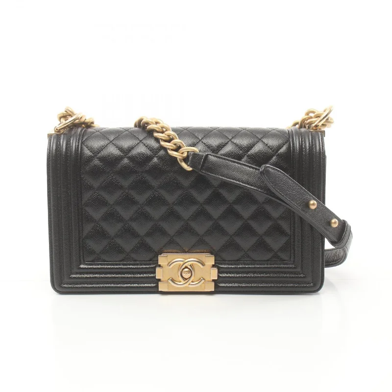 Chanel bags with gold, silver, and pearl accentsCHANEL Boy Chanel Shoulder Bag Caviar Skin Women's Black