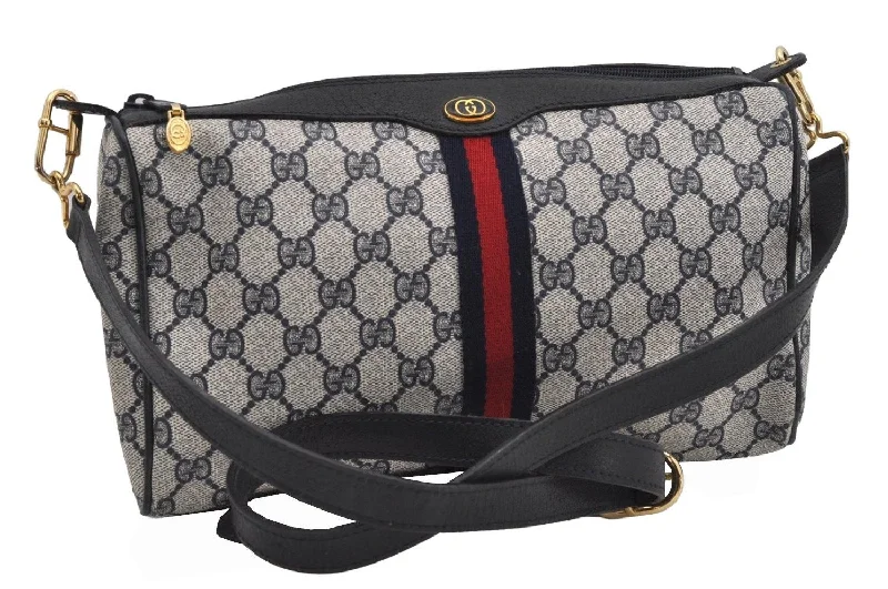 Gucci handbags for women with a back - zip pocketAuthentic GUCCI Sherry Line Shoulder Cross Bag GG PVC Leather Navy Junk 9277I