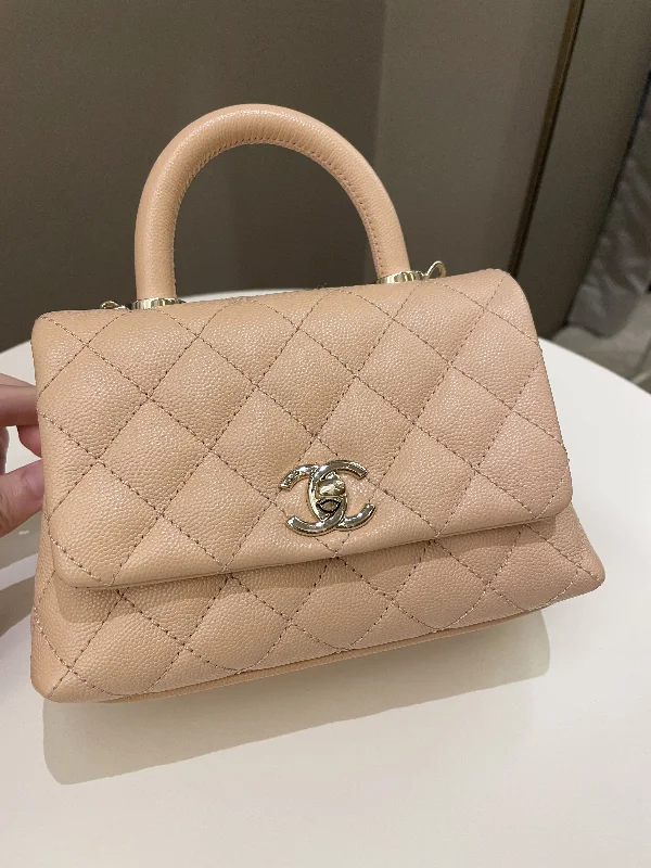 Chanel Lightweight Handbag for Daily ErrandsChanel Quilted Coco Handle Mini Peachy Pink Caviar