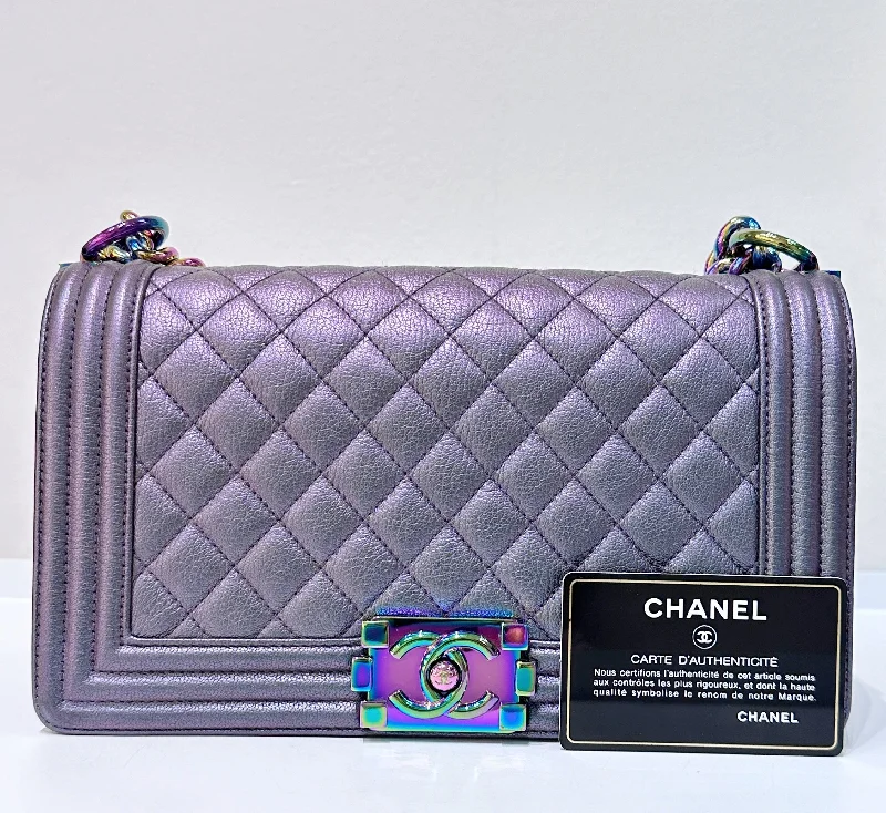 Chanel bags with iconic stitching detailsChanel Boy Bag Old Medium Calfskin Purple