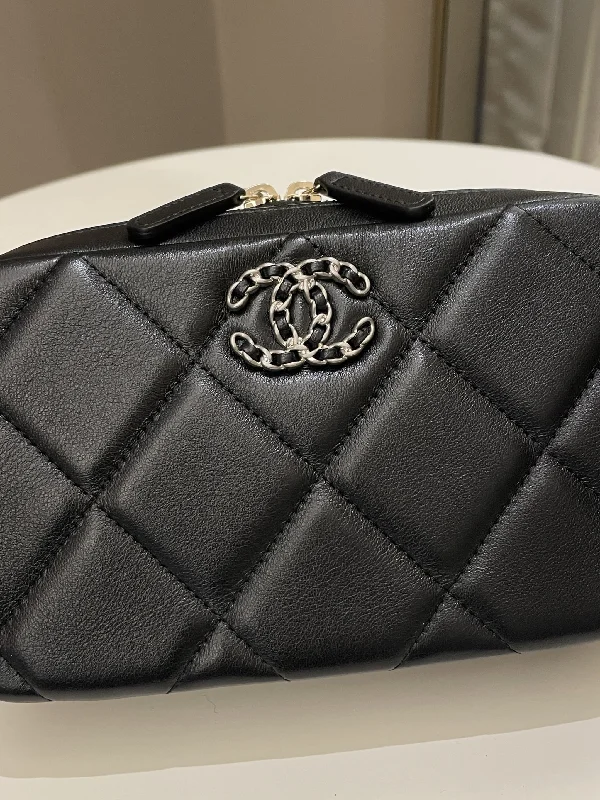 Chanel bags with exclusive seasonal releasesChanel 19 Quilted Camera Sling Bag Black Lambskin