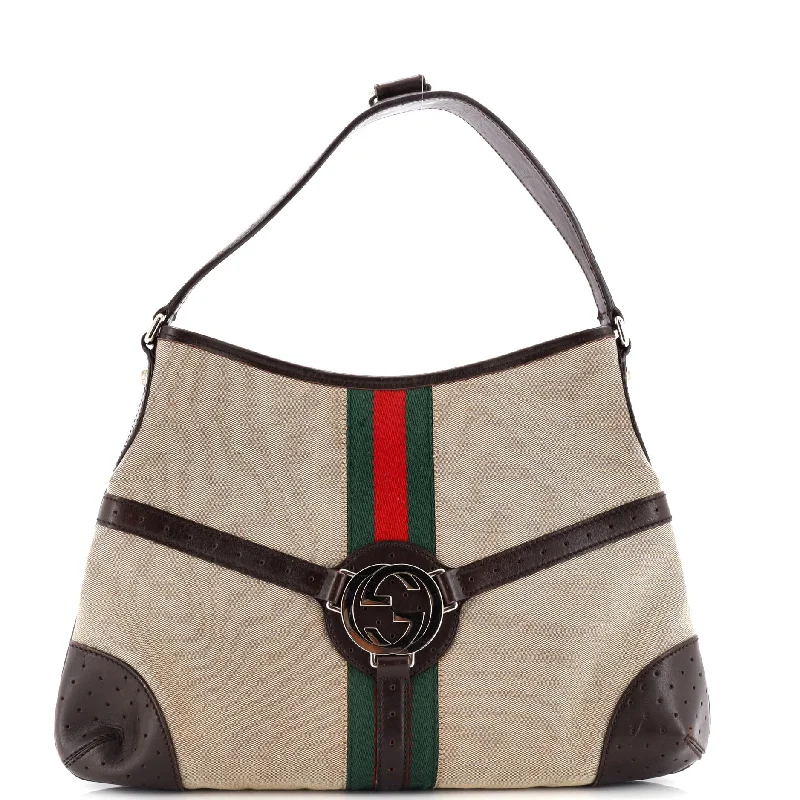 Women Gucci bags with a front - zip pocket for small itemsReins Web Shoulder Bag Canvas Medium