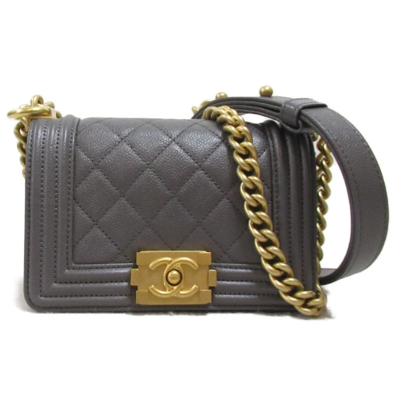 Chanel bags for a polished and professional appearanceCHANEL Boy Chanel Mini Chain Shoulder Bag Gray Caviar Skin (Grained Calf)