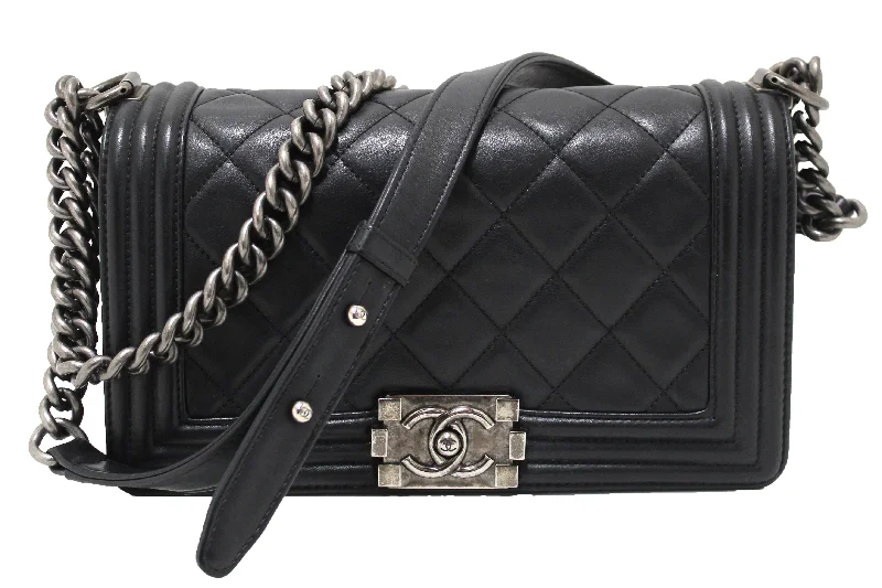 Chanel bags with adjustable chain strapsChanel Black Quilted Calfskin Old Medium Boy Shoulder Bag