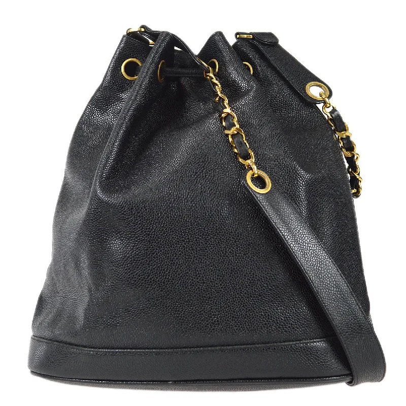 Chanel bags for women who appreciate fine craftsmanshipCHANEL Bucket Drawstring Chain Shoulder Bag Black Caviar 68197