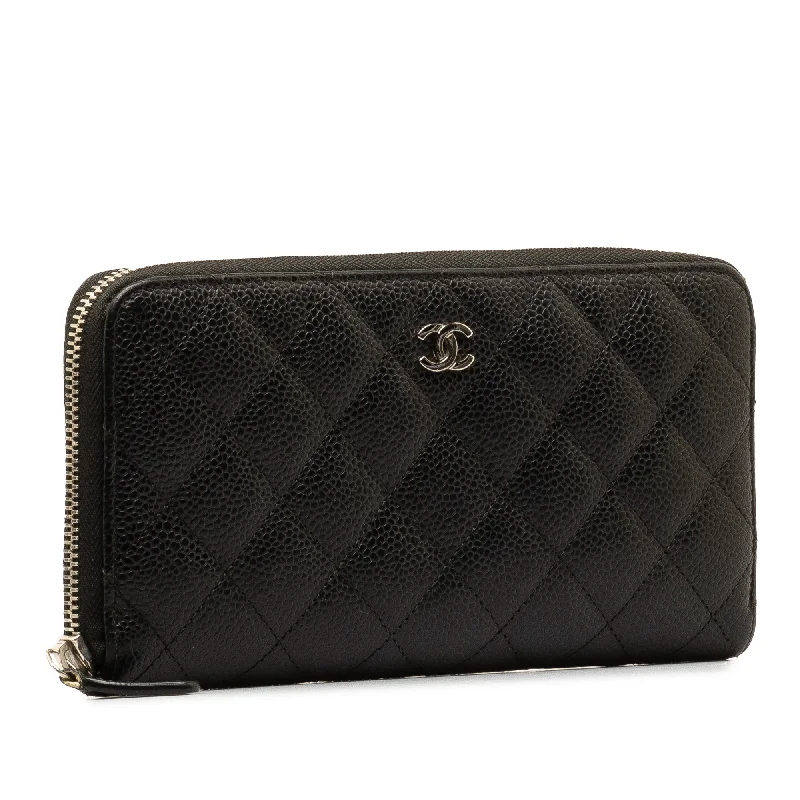 Chanel bags available at online luxury retaileCHANEL CC Caviar Zip Around Wallet Long Wallets