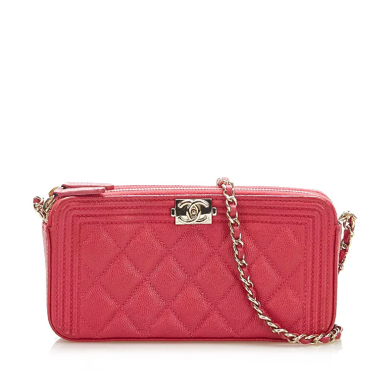 Chanel All - Match Handbag for Versatile StylingLe Boy Lambskin Leather Wallet on Chain Red