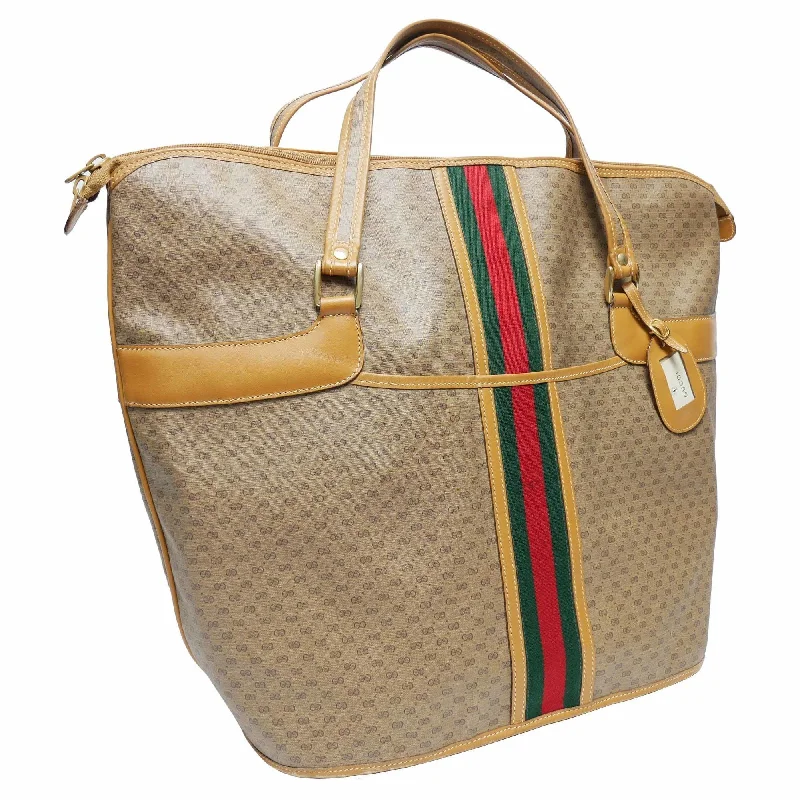 Ladies Gucci Dionysus bags with a detachable shoulder strapGucci Old Gucci Vintage Large Tote Bag Boston Travel Unisex 1980s 80s Sherry Line Micro GG Pattern Capacity Leather Gold Hardware Beige Camel