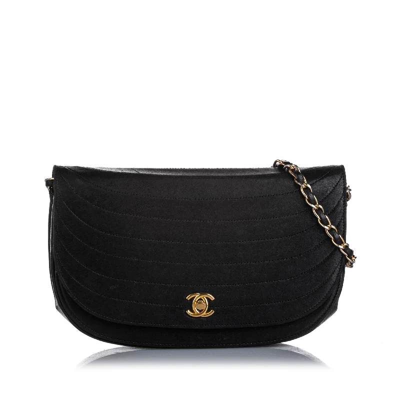 Chanel Quilted Leather Shoulder Bag for FashionistasChanel Quilted Half Moon Lambskin Leather Flap Bag Black