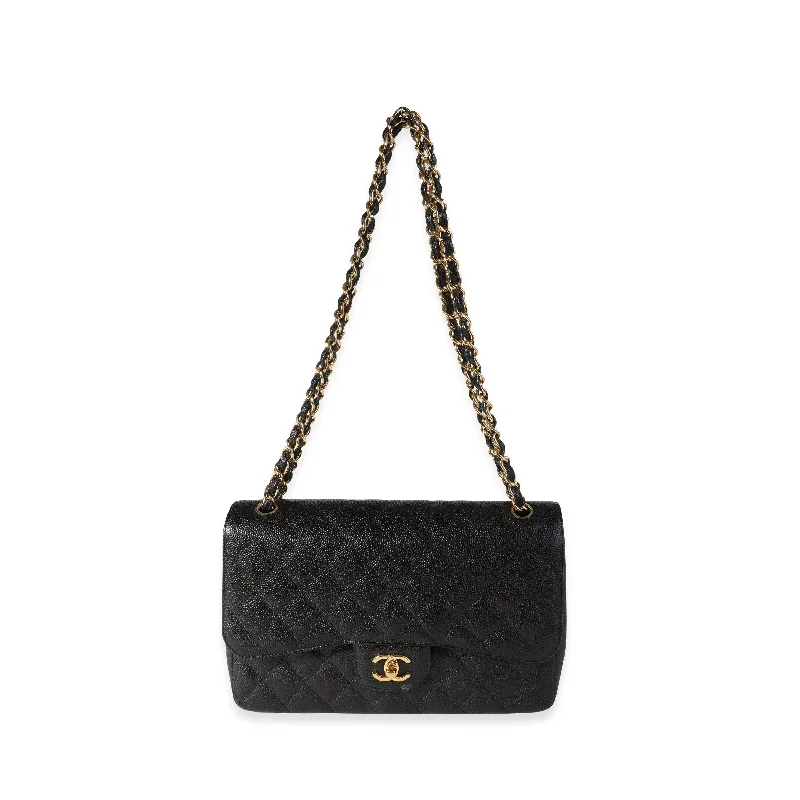 Chanel classicCHANEL Black Quilted Caviar Jumbo Classic Double Flap Bag