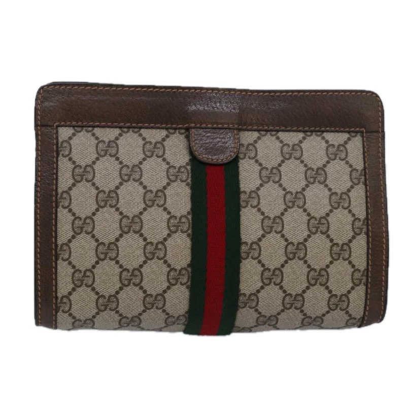 Women Gucci backpacks with a luxurious leather finishGUCCI GG Supreme Web Sherry Line Clutch Bag PVC Beige Red 89 01 001 yk13667