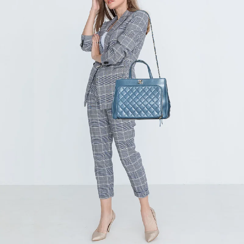 Chanel bags with leather and tweed combinationsCHANEL Blue Quilted Caviar Leather Large Business Affinity Shopper Tote