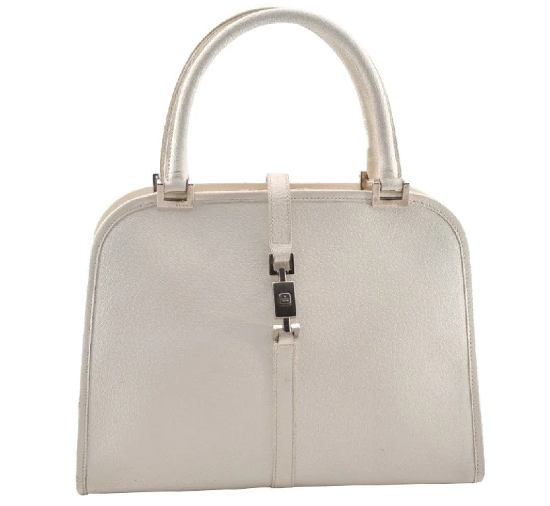 Gucci handbags for women with a metal - framed claspAuthentic GUCCI Jackie Vintage Hand Bag Purse Leather 0021071 White 9404I