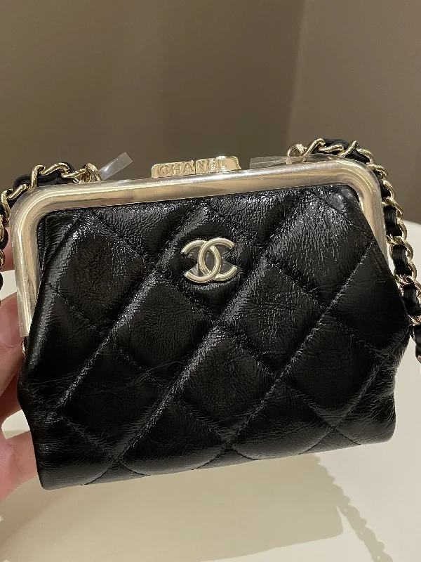 Chanel bags for a polished and professional appearanceChanel Quilted Clasp Pouch On Chain Black Aged Calfskin