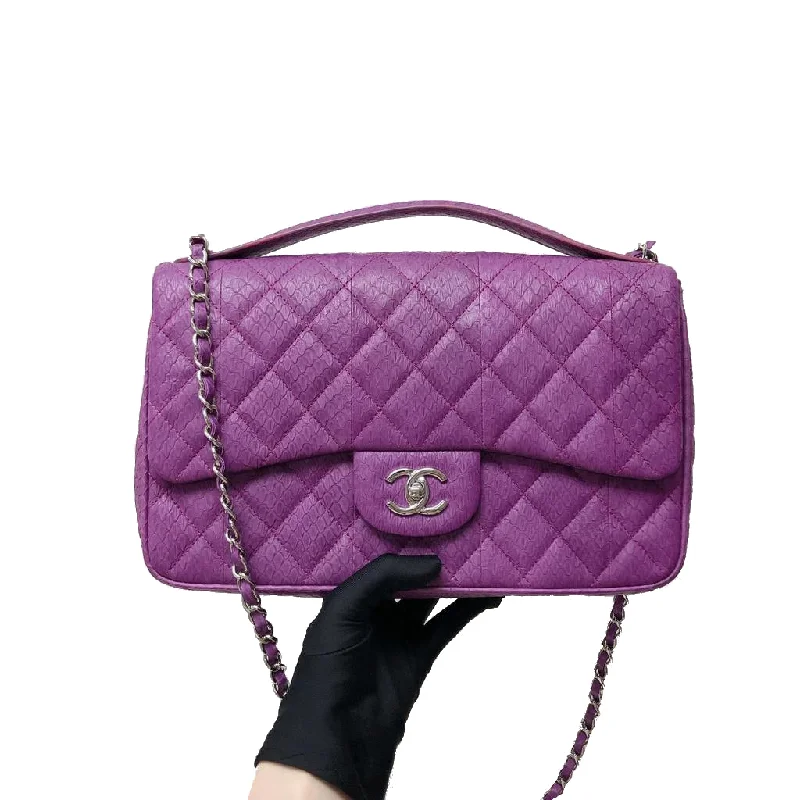 Chanel bags with exclusive seasonal designs and materialsElaphe Snakeskin Easy Carry Jumbo Flap Purple SHW