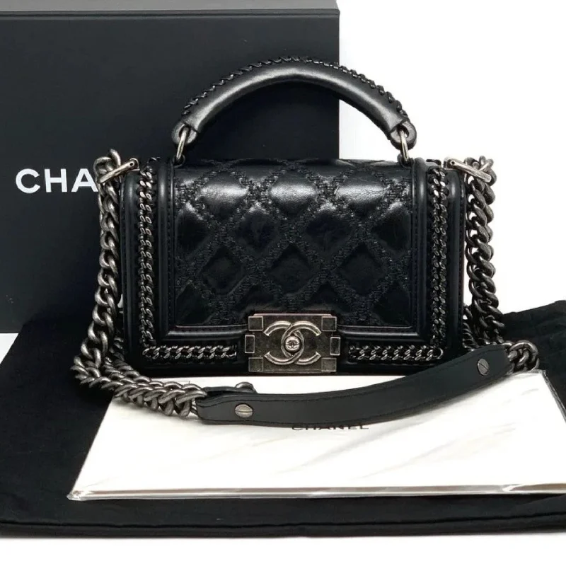 Chanel Luxury Handbag for High - End EventsSmall Boy Top Handle Flap Goatskin Quilted Black RHW