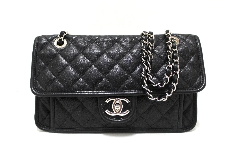 Chanel bags in luxury boutiques worldwideChanel Black Quilted Caviar Leather Riviera Flap Shoulder Bag