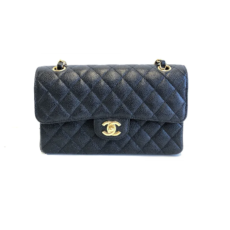 Chanel Handbag with Adjustable Strap for ComfortSmall Flap Bag in Black Caviar with GHW