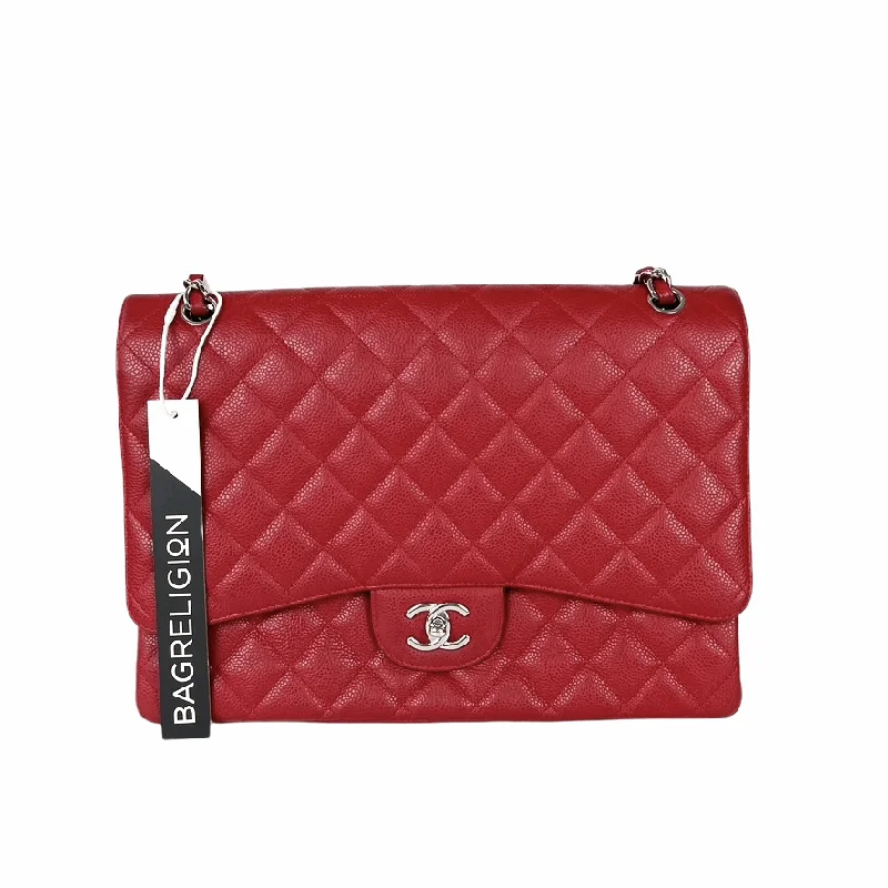 Chanel leather bags for everydClassic Single Flap Maxi in Red Caviar Leather with SHW