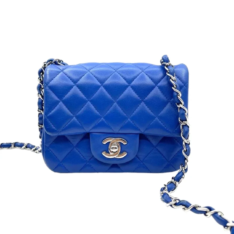 Chanel bags with intricate metal hardwareLambskin Quilted Mini Square Flap Blue SHW