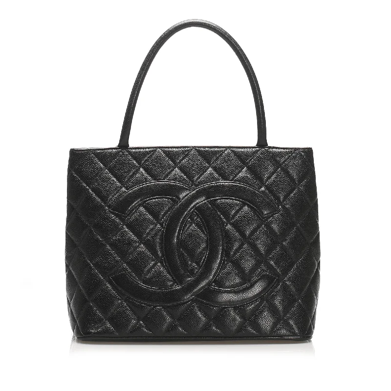 Chanel bags for women with minimalist styleCaviar Medallion Tote Bag Black GHW