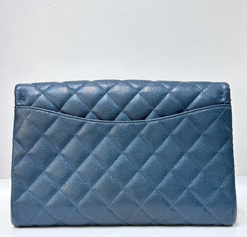 Chanel All - Match Handbag for Versatile StylingChanel Blue Caviar Timeless Clutch with Chain SHW