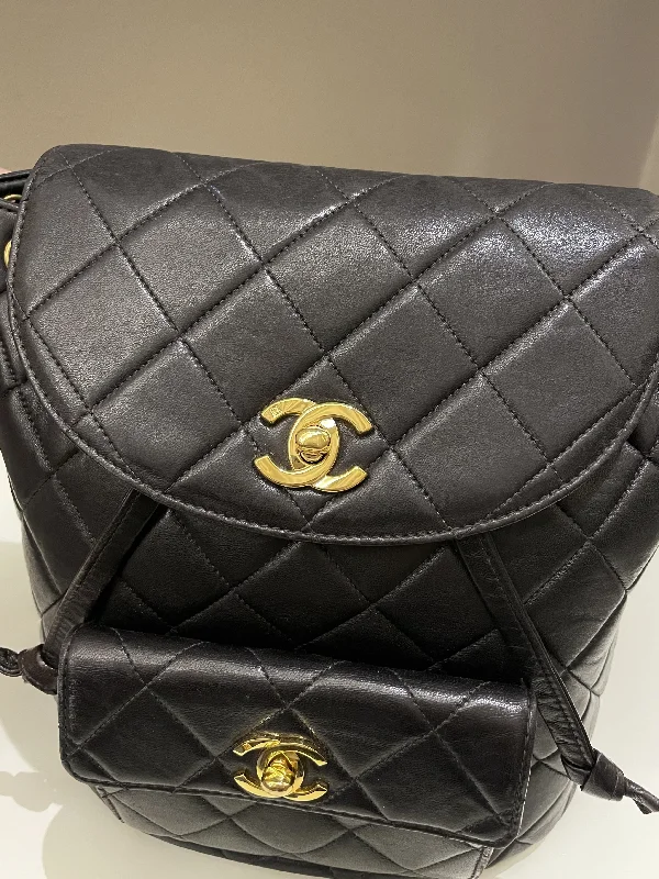 Chanel bags as wedding day accessoriesChanel Quilted Vintage Duma Cc Backpack Black Lambskin