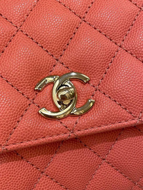 Chanel bags with adjustable chain strapsChanel 22A Quilted Coco Handle Coral Pink Caviar