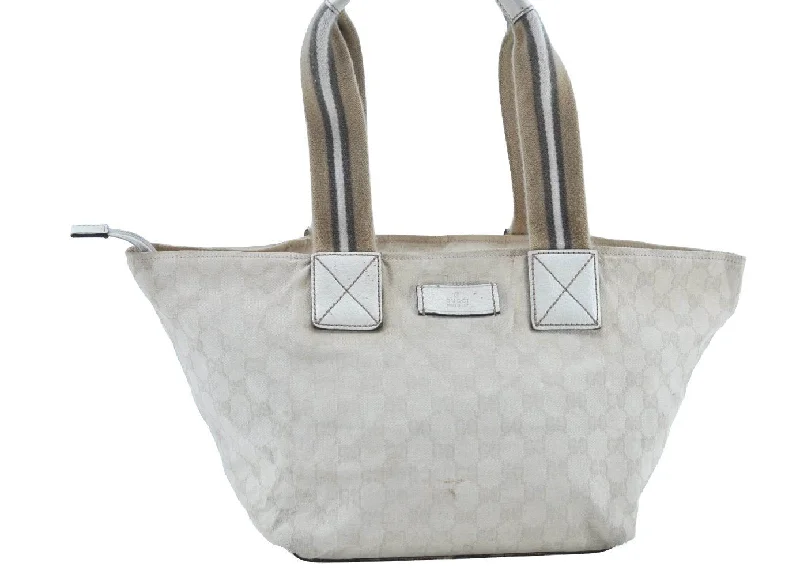 Women Gucci Sylvie bags with a leather - wrapped handleAuthentic GUCCI Vintage Shoulder Tote Bag GG Canvas Leather 131230 White 5976H