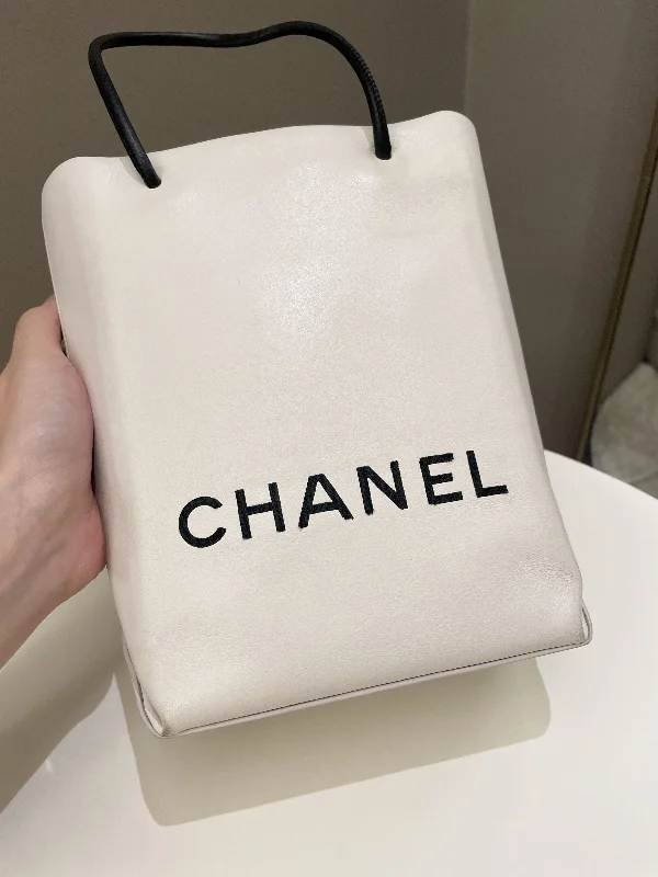 Chanel Small Crossbody Bag for TravelChanel Vertical Shopping Bag Ivory / Black Calfskin