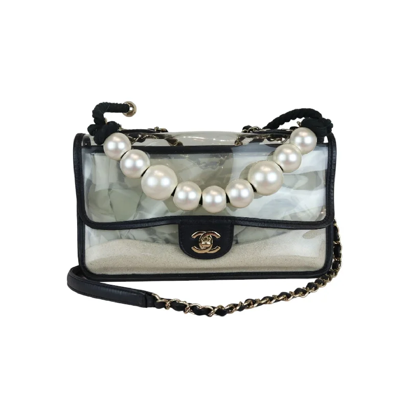 Chanel Small Crossbody Bag for Travel"Sand by the Sea" Runway Pearl Handle Sand Black PVC