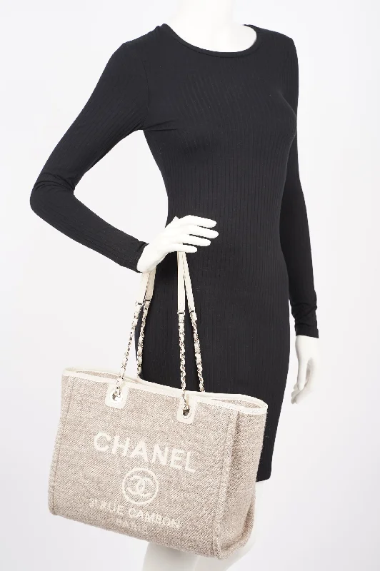 Chanel bags for a polished and professional appearanceChanel Womens Deauville Bag Wool / Cream / Beige Small